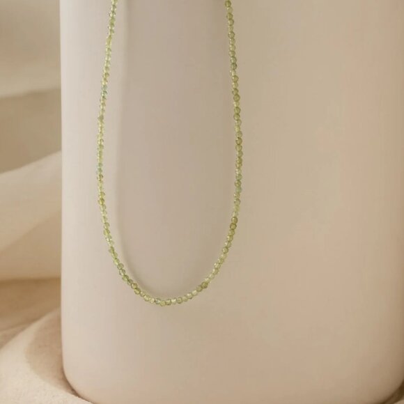Peridot Beaded Necklace August Birthstone Waterproof Gold Dainty Summer Jewelry - Picture 16 of 16